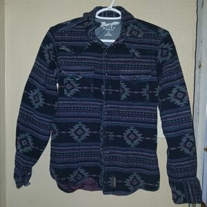 Men's Wrangler Aztec Pattern Dress Shirt - Blue and Black